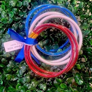 BRAND NEW WITH TAGS Red, White & Blue Glitter Jelly Bangle Set – 6 Piece